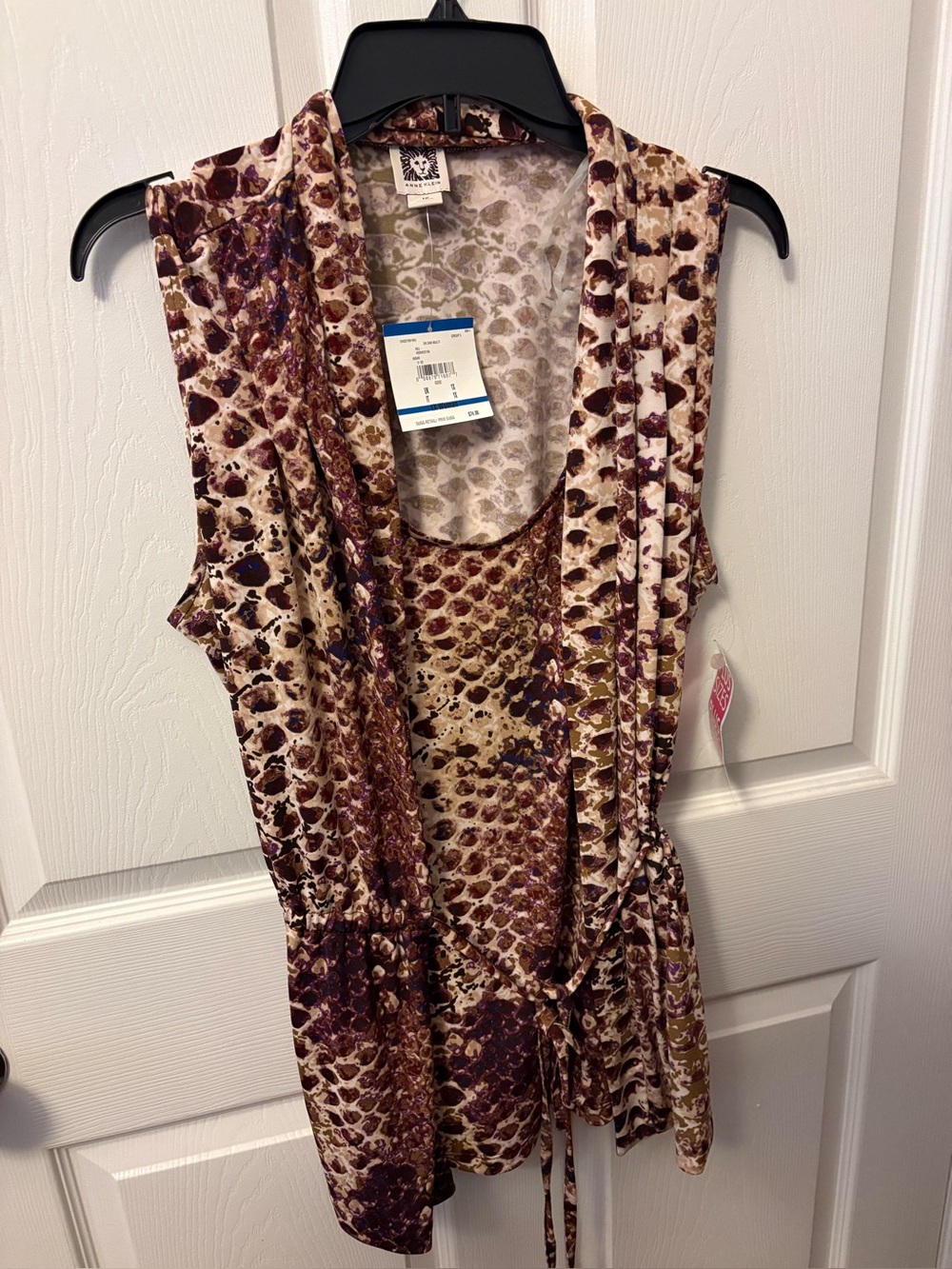 Anne Klein Sleeveless Printed Layered Blouse in Brown and Cream